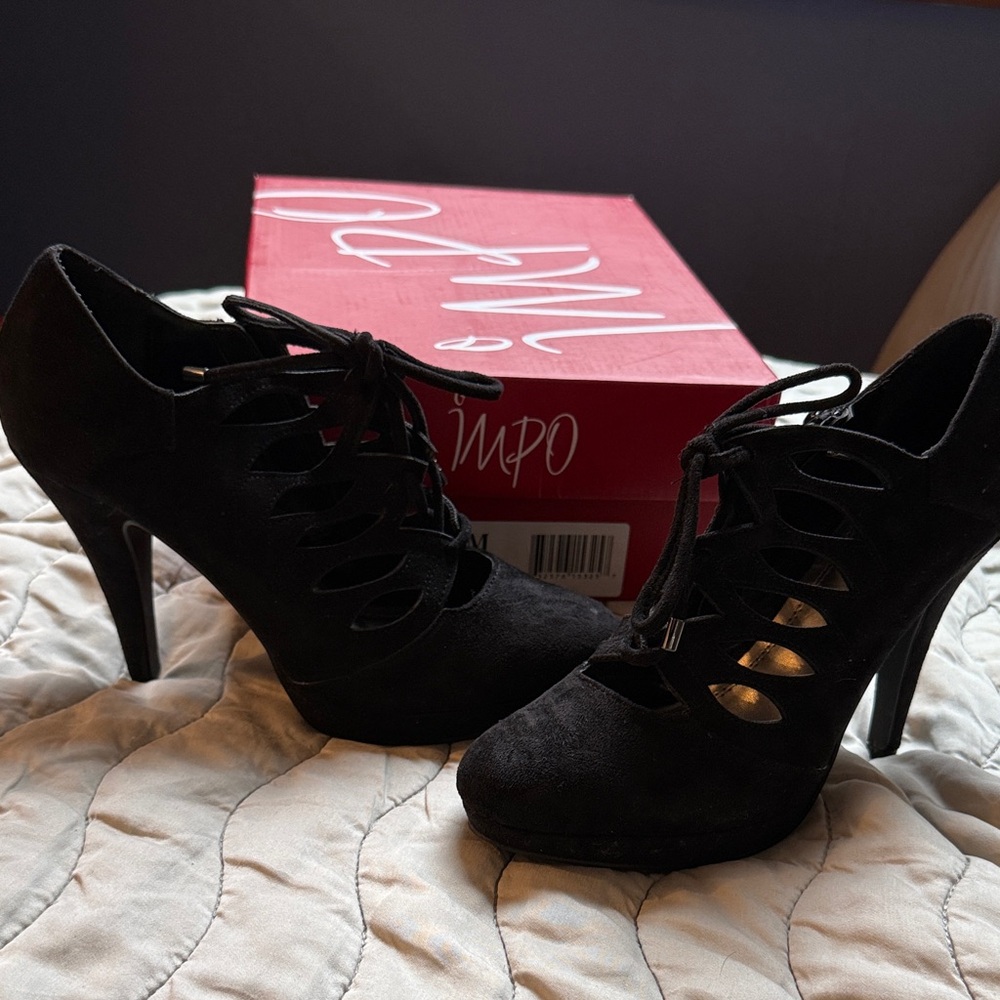 Impo Black Cutout Lace-Up Heels